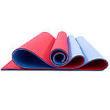 Килимок для йоги та фітнесу TPE (йога мат, каремат спортивний) OSPORT Yoga ECO Pro 6мм (FI-0076) Червоно-блакитний, фото 5
