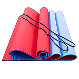 Килимок для йоги та фітнесу TPE (йога мат, каремат спортивний) OSPORT Yoga ECO Pro 6мм (FI-0076) Червоно-блакитний, фото 6
