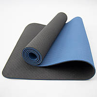 Килимок для йоги та фітнесу TPE (йога мат, каремат спортивний) OSPORT Yoga ECO Pro 6мм (FI-0076) Чорно-синій