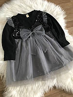 Нарядна сукня на дівчинку сіра з довгим рукавом зріст 86-92