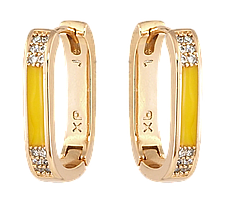 Сережки Xuping колір 18K колечки "Візерунок з жовтою емаллю та кристалами"