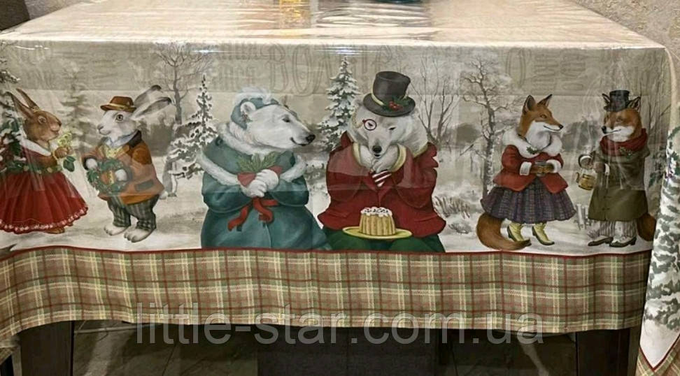 Скатертина 145*180 см водовідштовхувальна новорічна різдвяна, Тиротекс, тефлонове покриття