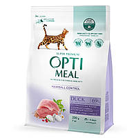 Корм сухой OPTI MEAL для взрослых кошек с эффектом вывода шерсти Adult Cat Duck Hairball Control утка 200 г