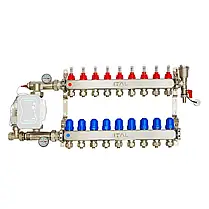 Колектор-гребінка для теплої підлоги ITAL 9 контурів (Нержавіюча сталь) в зборі з насосом Італія, фото 2
