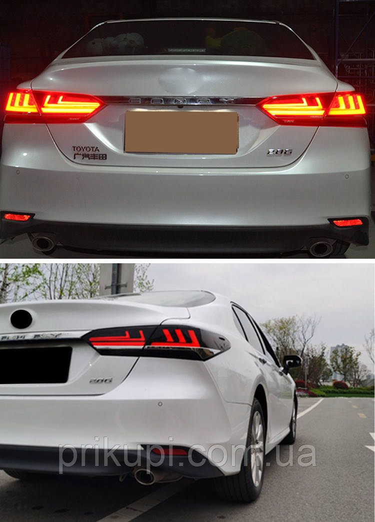Задні світлодіодні LED-ліхтарі (фари) оптика тюнінг на Toyota Camry v70 2018+ (чорний серпанок), фото 1