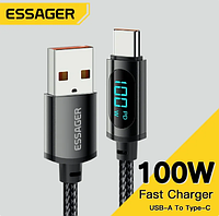 Кабель для зарядки телефона с дисплеем USB Type-C 100w Essager 2м, кабель быстрой зарядки Type-C черный