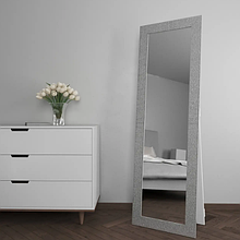 Дзеркало в широкій багетній рамі 176х56 в повний зріст, стильне дзеркало підлогове пересувне Срібне