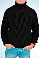 Мужской свитер крупной вязки в насыщенном черном цвете,р.L