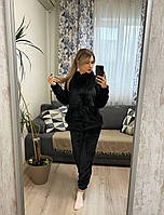 Теплая зимняя женская махровая мягкая пижама Тедди кофта кенгуру штаны на подарок домашний комплект для сна