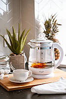 Скляний чайник електричний з заварником 1.5 л Adler AD 1299 (2200 Вт, автовідключення, стильний)