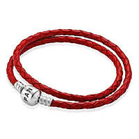 Кожаный двойной красный браслет для шармов Пандора590705CRD-D