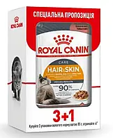 Влажный корм для кошек Royal Canin Hair & Skin Care в соусе 85 г, 3+1 шт - домашняя птица