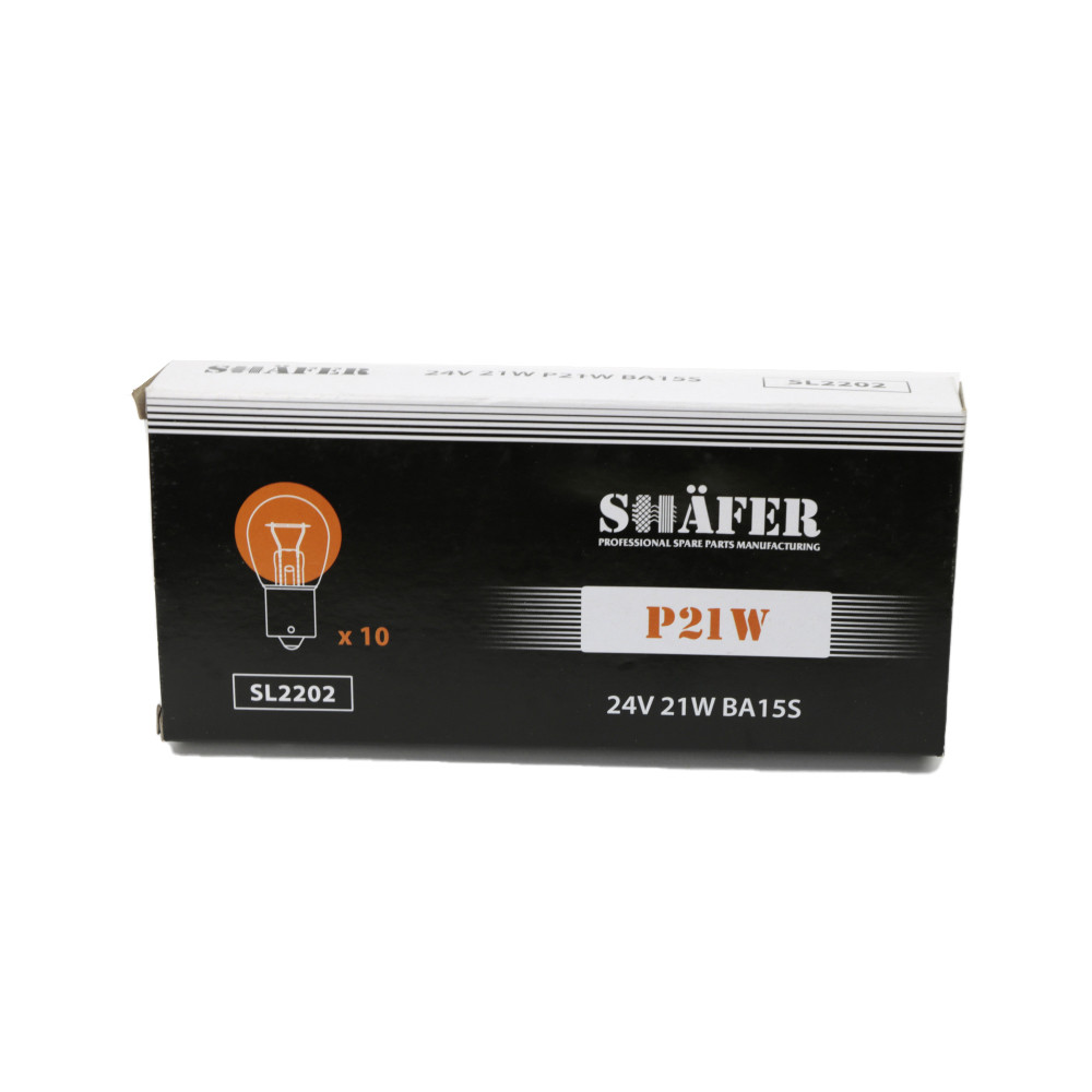 Лампа розжарювання SHAFER 24V 21W P21W BA15S (картонна упаковка по 10 шт., ціна за шоколад) (SL2202)