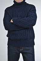 Мужской толстый зимний свитер крупной вязки из шерсти,с узорами и косами,темно-синий цвет, р.2XL