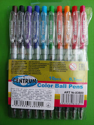 Канц Centrum Набір кульк.авт. ручок ”Color Ball Pens” (10шт.) 0,7 мм у блиск. 83889 (шт.), фото 1