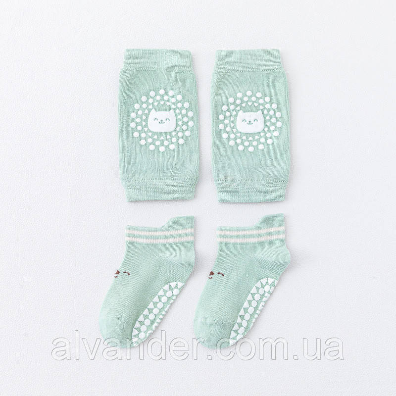 Нековзні дитячі шкарпетки та наколінники для повзання М'ятні 1-3 роки