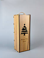 Коробка під пляшку вина/шампанського новорічна 33х12х10 см (дерево)