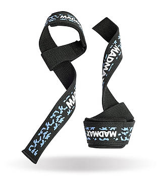 Лямки для тяги MadMax MFA-275 Camo Power Wrist Straps Camo/Light Blue
