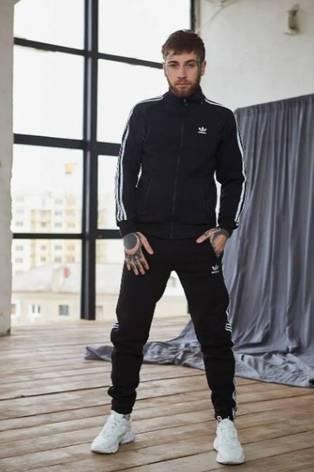 Спортивний костюм adidas зимовий чорний із лампасами XXXL, фото 1