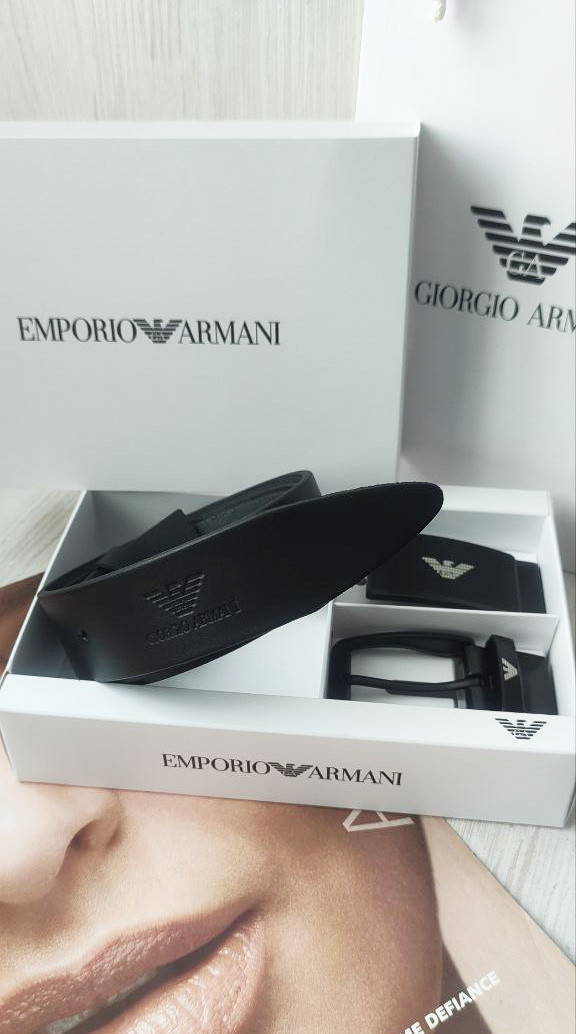 Чоловічий подарунковий набір ремінь + дві пряжки ARMANI