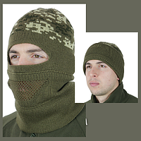Мужская балаклава шапка подшлемник ВСУ, Теплая армейская балаклава вязаная, Военная зимняя шапка маска хаки