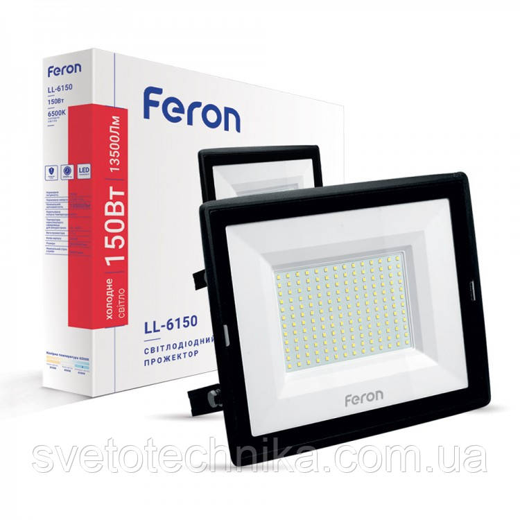 Світлодіодний прожектор Feron LL-6150 150 W з ЕМС 13500 Lm 6500 K 230 V чорний IP 65