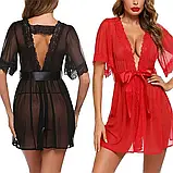 Сексуальний жіночий мереживний халат червоного кольору, фото 5