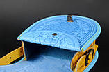Жіноча шкіряна сумка ручної роботи з тисненим орнаментом «Калина» блакитно-жовта сумка з натуральної шкіри, 20*21*8 см, фото 6