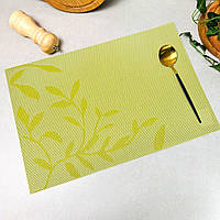 Оливковые салфетки-подложки двухсторонние под тарелку на стол с цветами 30х45см (13-В)