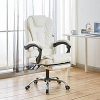 Офисное компьютерное кресло Bonro белое с подставкой для ног, металлическая основа, для дома офиса, для