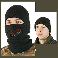 Военная черная зимняя шапка маска, Мужская балаклава шапка подшлемник ВСУ, Теплая армейская балаклава вязаная