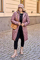 Жіноча стьобана куртка капучино тепла зимова з капюшоном великі розміри