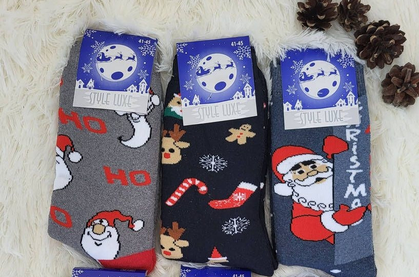 Шкарпетки новорічні на подарунок. Шкарпетки чоловічі Теплі махрові з Новорічним малюнком, різні кольори 41-45