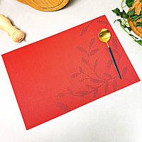 Красные салфетки-подложки двухсторонние под тарелку на стол с цветами 30х45см (13-А)
