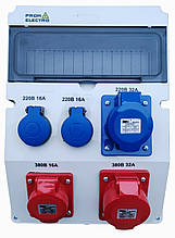 Щит на 13 модулів з розетками 220-380V / 16-32А, без автоматичних вимикачів.