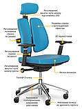 Офісне крісло Mealux Tempo Duo хром синє ергнономічне, фото 2