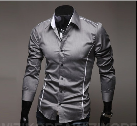 Мужская рубашка длинный рукав приталенная M-L серая с декоративными швами код 6 - фото 1 - id-p2044988095