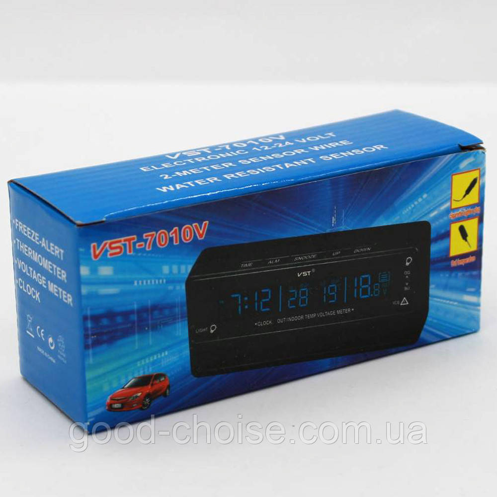 Автомобильные часы с термометром VST-7010V / Авточасы с датчиком температуры и вольтметром - фото 9 - id-p2045046148