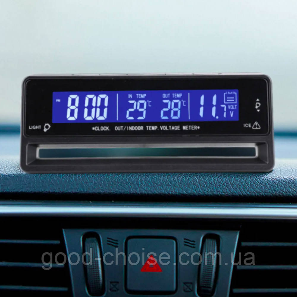 Автомобильные часы с термометром VST-7010V / Авточасы с датчиком температуры и вольтметром - фото 2 - id-p2045046148