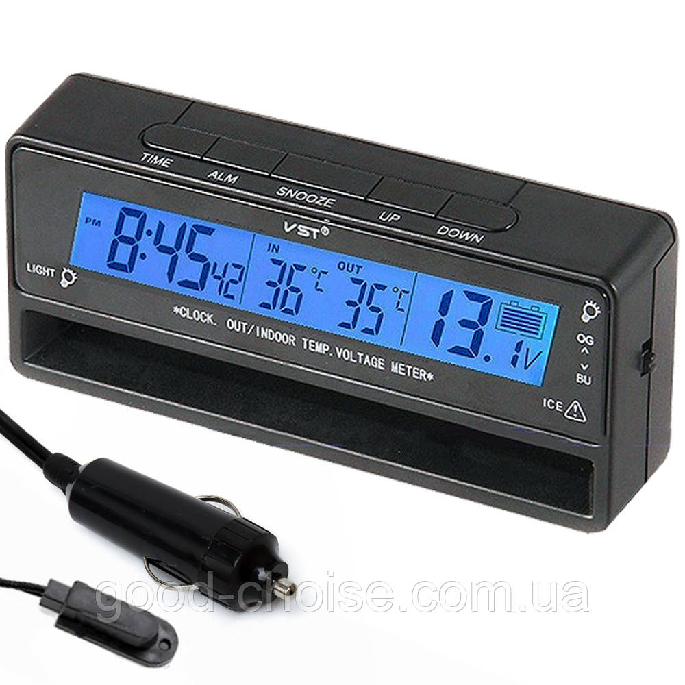Автомобильные часы с термометром VST-7010V / Авточасы с датчиком температуры и вольтметром - фото 1 - id-p2045046148