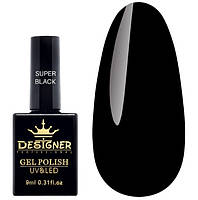 Гель-лак Designer 9 ml - Super Ultra Black, чорний гель лак для манікюру для LED лампи, лак Дизайнер