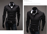 Универсальная мужская рубашка длинный рукав приталенная L-2XL черный код 6