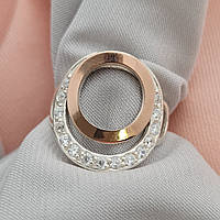 Кольцо из серебра с золотыми напайками и белыми цирконами массивное круг