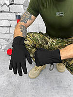 Зимние тактические перчатки softshell черные с карабином, военные антискользящие зимние перчатки на флисе