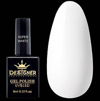 Гель-лак Designer 9 ml - Super Ultra White, снежно белый гель лак для маникюра для LED лампы, лак Дизайнер