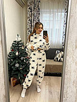 Женская теплая пижама из меховой ткани Тедди с принтом размеры 42-50