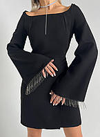 Плаття жіноче з бахромою зі стразами довгий рукав