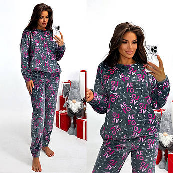 Жіноча махрова піжама з написами Розміри: 42-44, 46-48, 48-50