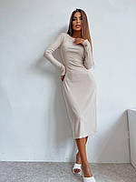 Платье-миди женское на завязках на талии в рубчик 42-46 универсал (3 цв.) "IMMA" от прямого поставщика