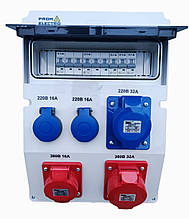 Щит на 13 модулів з розетками 220-380V / 16-32А, з автоматичними вимикачами.